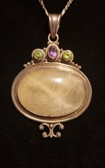 Vintage Prehnite and Peridot Sterling Pendant Necklace