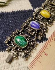 Vtg “As-Is” Selro Selini (?) Ornate Panel Bracelet w/Marbleized Acrylic Stones!