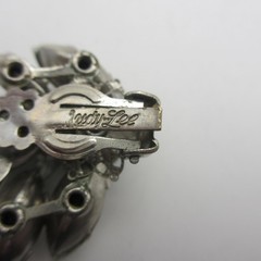 Vintage Judy Lee Earrings Rhinestone Climber Molded Glass AB Silver Tone Clip On