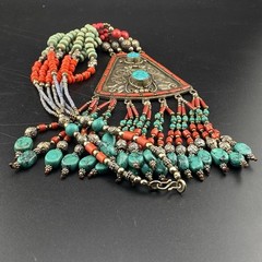 Old Tibetan Brass Handmade Traditional Unique Triangle Shaped Pendant Necklace