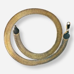 Vintage Gold Tone Herringbone Necklace Cobblestone Reversible Wide 11mm 17.75”