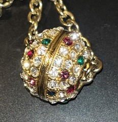 Vintage 1” Ball Bauble Gold tone Crystal Rhinestone Slide Rope Chain