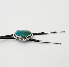 Vintage native southwestern sterling silver turquoise leather bolo tie nekclace