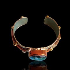 7.5in Copper Brass Modernist Brutalist Dichroic Glass Cuff Bracelet Industrial