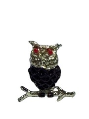 Vintage Owl Brooch Gold-Tone Red Eyes Brown Body Fashion Jewelry