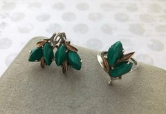 Fine Estate Vintage Set Earrings Ring Size 8 Gold 14k 585 Silver 925 MALACHITE