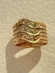 VINTAGE 18K TRICOLOR GOLD DIAMOND WAVE BAND RING 750 YELLOW WHITE ROSE 8 G 7