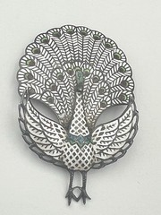 Vtg Siam Sterling Silver Peacock Brooch – Niello Enamel Thai Bird Pin – As Is –