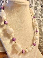 Vintage 1970s-1980s 18” Beaded Necklace Natural Banded Agate Amethyst, Estate