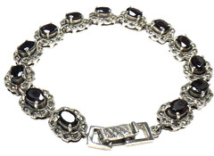 Vintage 925 Garnet & Marcasite Bracelet ~ 5mm x 6.5mm Garnets ~ 8″ long ~ Wt. 23