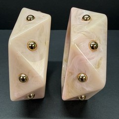 2 Chunky Retro Geometric Hexagon Soft Pink Gold Studed Marbled Bangle Bracelets