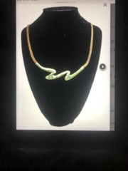 Gold tone Zig Zag Necklace With Green Stones