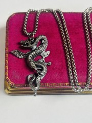 Vintage Silver Tone Chinese Magic Infinity Dragon Men’s Gothic Pendant Necklace