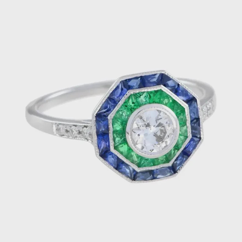 Art Deco Vintage Style Lab Created Diamond Engagement Wedding 925 Silver Ring