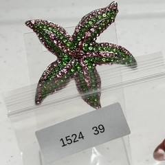 Vintage Brooch Starfish Pink & Green Rhinestone Figural Beach Ocean Pin