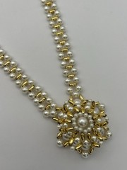 Vintage Necklace Of Gold-tone Beads With Faux Pearls And A Snowflake Pendant