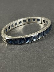 Art Deco Sapphire Color Blue & Sterling Bangle Bracelet