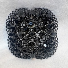 Mid‑Century Black Glass Cluster Brooch • Japanned Cast Metal • 1940s–50s