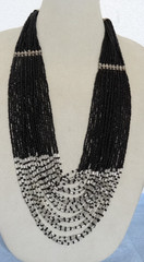 Vtg Handmade Native American Multi Strand White/Black seed Bead Necklace 27″