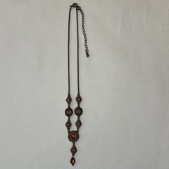 VTG Nina Ricci Avon Y-Drop Necklace Ornate Bronze Red Rhinestone Signed NR