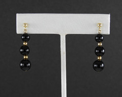Vintage Set Onyx Necklace No Clasp 14K Y Gold Earrings Beaded Hand Knotted Lot