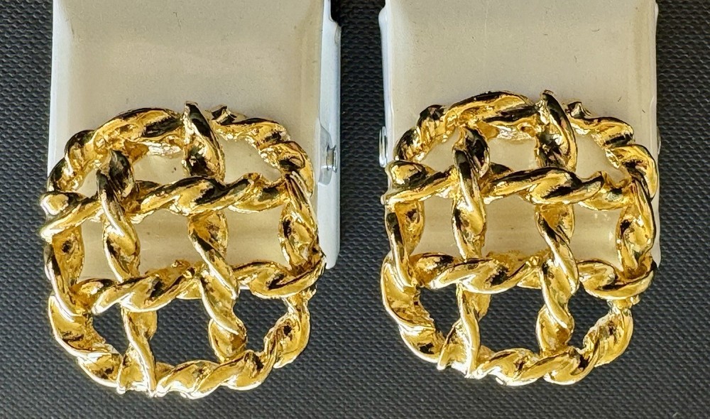 Vintage Clip Earrings Chunky Runway Statement Gold Tone Twisted Rope Square 80s