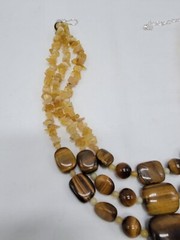 Jay King Tigers Eye Necklace 3 Strands Yellow Opal Nuggets Sterling Silver NIB