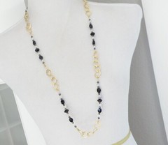 New Sterling Silver 925 Gold Over Black Stone Chunky Statement Necklace 36″