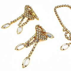Vintage Juliana DeLizza Elster Waterfall Plated Marquise Necklace Earrings Set