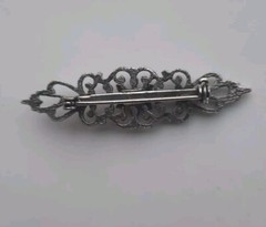 Dark Silver Tone Filigree Bar Brooch 2″