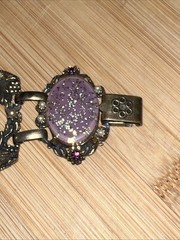 VINTAGE SELRO/SELINI PURPLE CONFETTI PLASTIC PANEL BRACELET- UNSIGNED