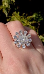 Women Silver Fashion Ring Adjustable band Flower Rhinestone FITS ALL Jewelry