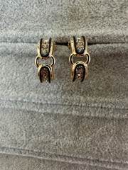 Vtg Signed Swan Swarovski Cuff Huggy Gold Tone Rhinestone Clip On Earrings