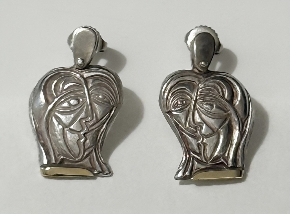 1990s Anthony Quinn LOVERS 925 Sterling Silver & 18K Yellow Gold Dangle Earrings