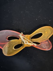 RARE Vintage Bakelite Amber Carved Bow Pin Brooch 3.25”