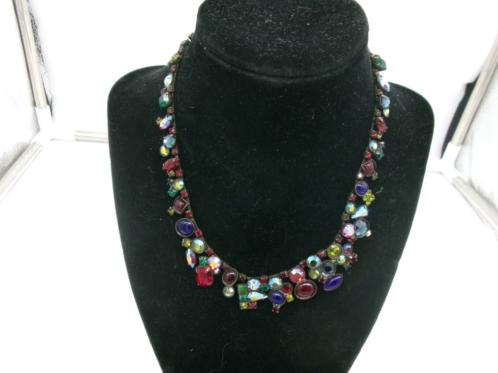 Vintage SORRELLI Signed 17″ Antiqued Brass “Southwest Brights” Crystal Necklace