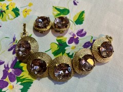 Vintage rhinestone bracelet purple/Lavender Matching Earrings unsigned