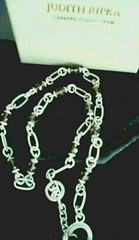 Judith Ripka Sterling Silver Smoky Quartz and 22″ Link Necklace JR Box & /Pouch