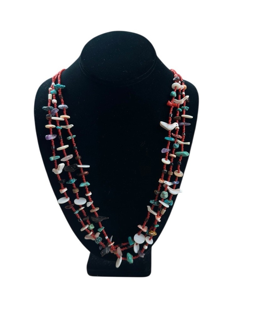Vintage Multi Strand Heishi Bead Boho Necklace Southwestern Style