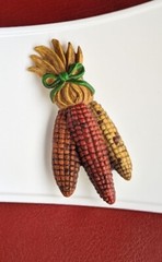 Autumn Fall Harvest Thanksgiving Resin 3½” Brooch Pin 3 EARS FLINT Calico CORN