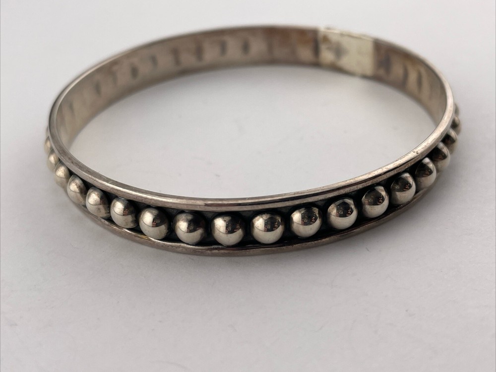 Estate NAJO Australia Sterling Silver Bangle Bracelet Raised Dot Pea Pod Design
