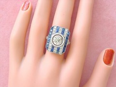 2.45Ct White Round & Blue Princess CZ Vintage Ring In 925 Sterling Silver