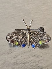 Vintage Art Deco style “Butterfly” brooch: sterling silver,enamel mesh filigree