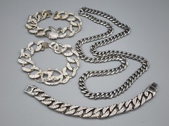 Career Mens Boys Jewelry Bundle Chunky Silver Tone Dragon Bracelet 30″ Chain