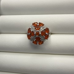Chuck Clemency Ring Orange Gemstone Sterling Silver STS 8.25 Cluster QVC 925