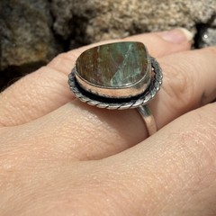 Green Brown Jasper Ring 6.5 Sterling Silver Twisted Rope Boho Southwestern