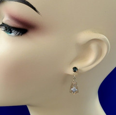 Original REAL SAPPHIRE DIAMOND Deco Earrings Gatsby era Vintage Dangles 14K GOLD