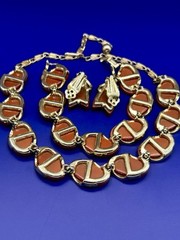 Vintage LISNER Orange Lucite Thermoset Necklace Set Clip Earrings Bracelet