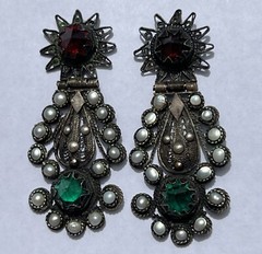 ANTIQUE ARMENIAN BYZANTINE REVIVAL OTTOMAN PEARL COIN SILVER JEWELED EARRINGS