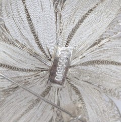 2″ Poinsettia Flower Filigree Brooch Vintage Sterling Silver 800 Scarf Pin